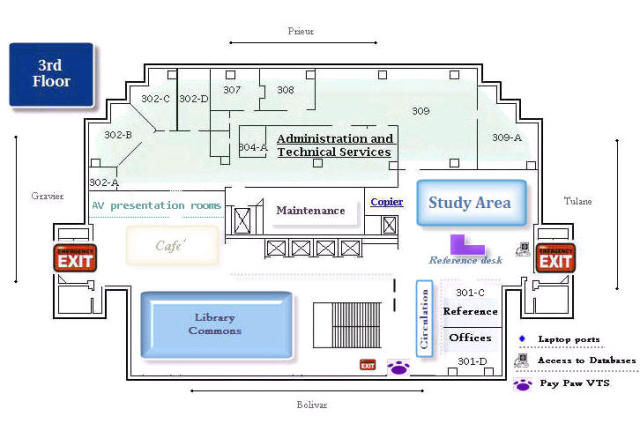 Floorplan of the third floor of the Library